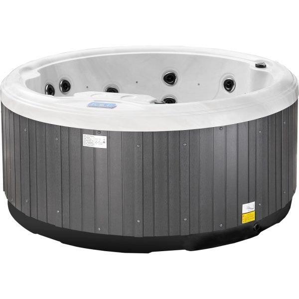 Bianca Holiday 1 round hot tub with grey wood-effect cabinet panels