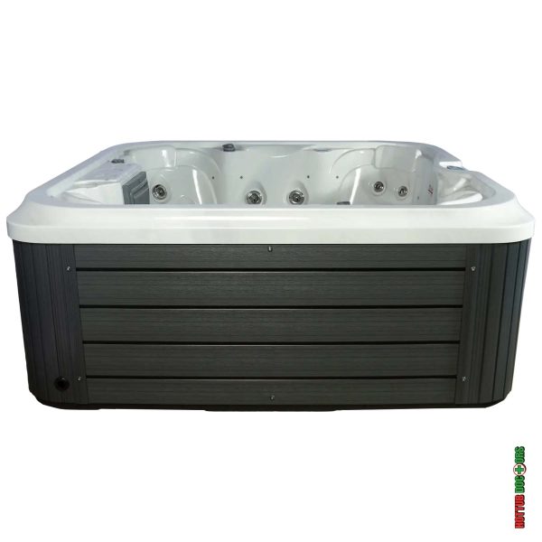 Close up of Biarritz hot tub cabinet with modern grey panelling