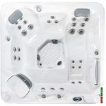 Overhead seating layout of Sensation 1 hot tub showing multiple hydrotherapy jets