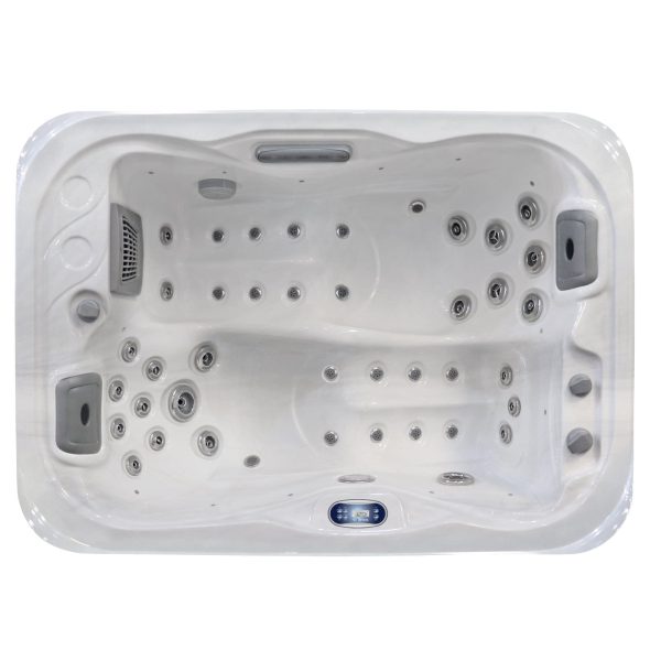 Cocoa Point hot tub overhead view showing dual loungers and hydrotherapy jets