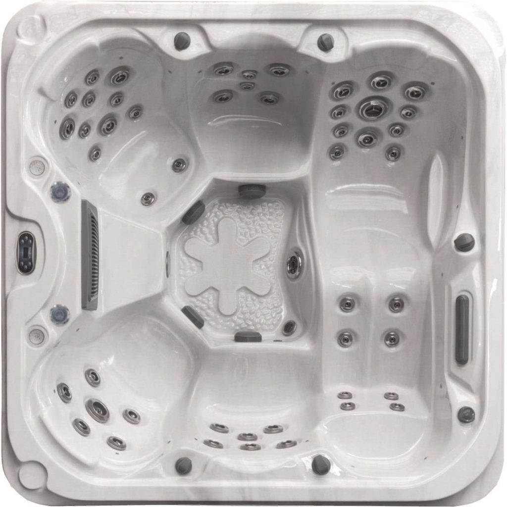 Coral Bay hot tub overhead view showing ergonomic seating layout and jet placement