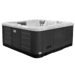 Corona hot tub side cabinet view with modern cladding panels