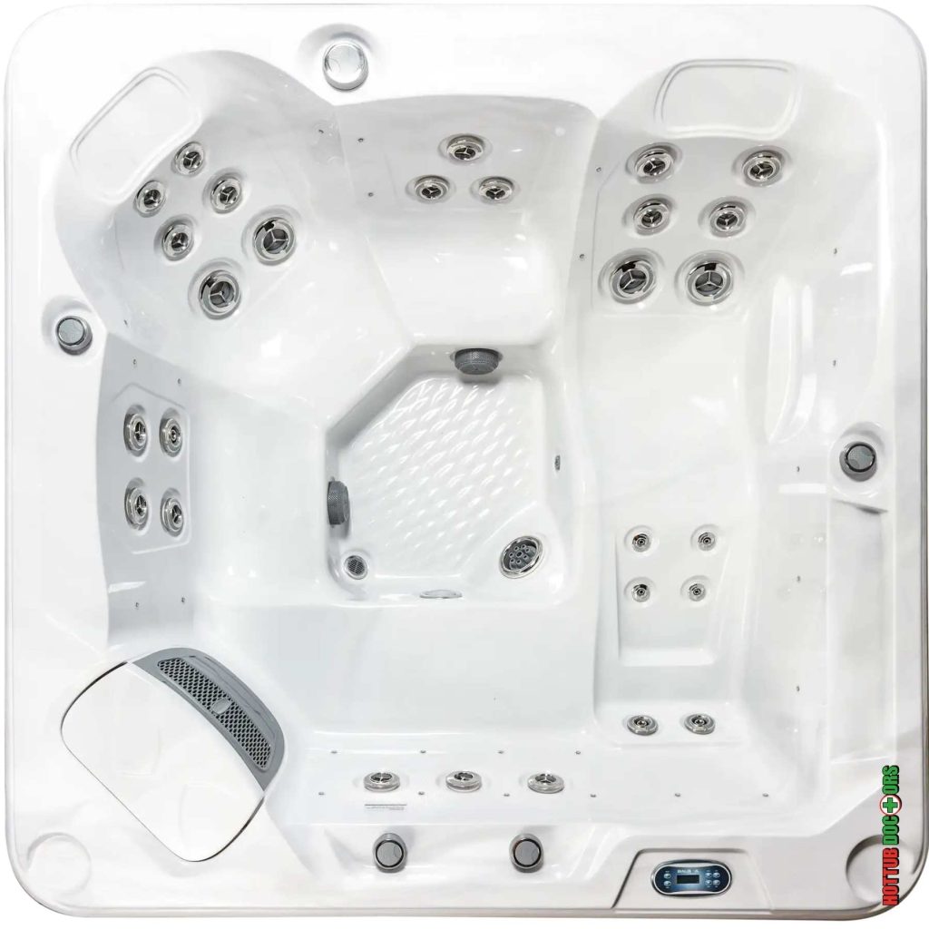 Corona hot tub overhead view showing ergonomic seating and jets