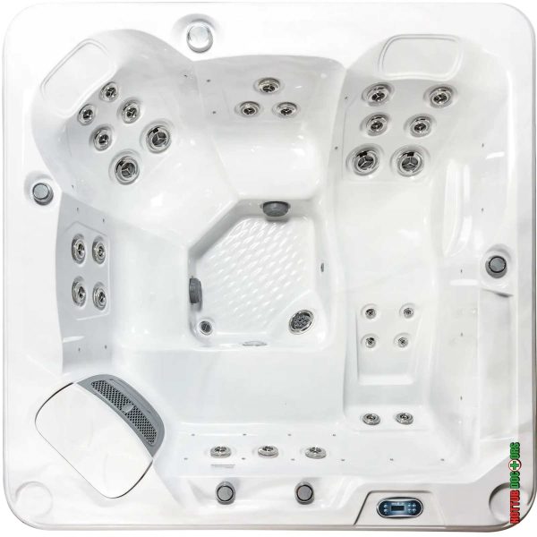 Corona hot tub overhead view showing ergonomic seating and jets