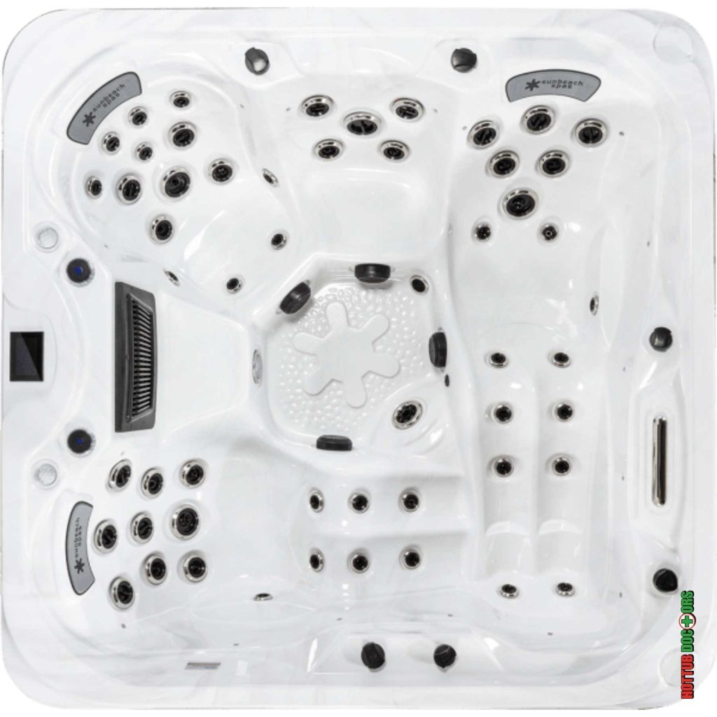 Key West Deep Deluxe hot tub overhead seating view showing jet placement and lounger design