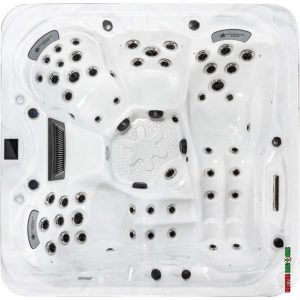 Key West Deep Deluxe hot tub overhead seating view showing jet placement and lounger design