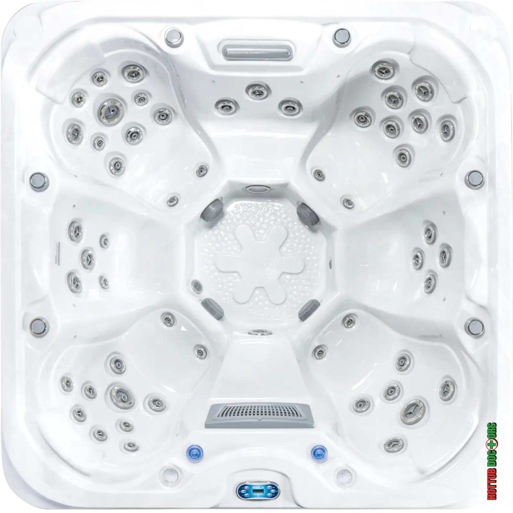 Monteray hot tub overhead view showing seating layout and hydrotherapy jets