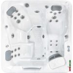 Pelicano hot tub overhead view with multiple seating layout