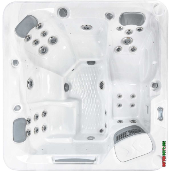 Pelicano hot tub overhead view with multiple seating layout