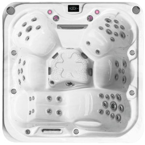 Coral Bay Deep Deluxe hot tub overhead view showing ergonomic seating and jet layout