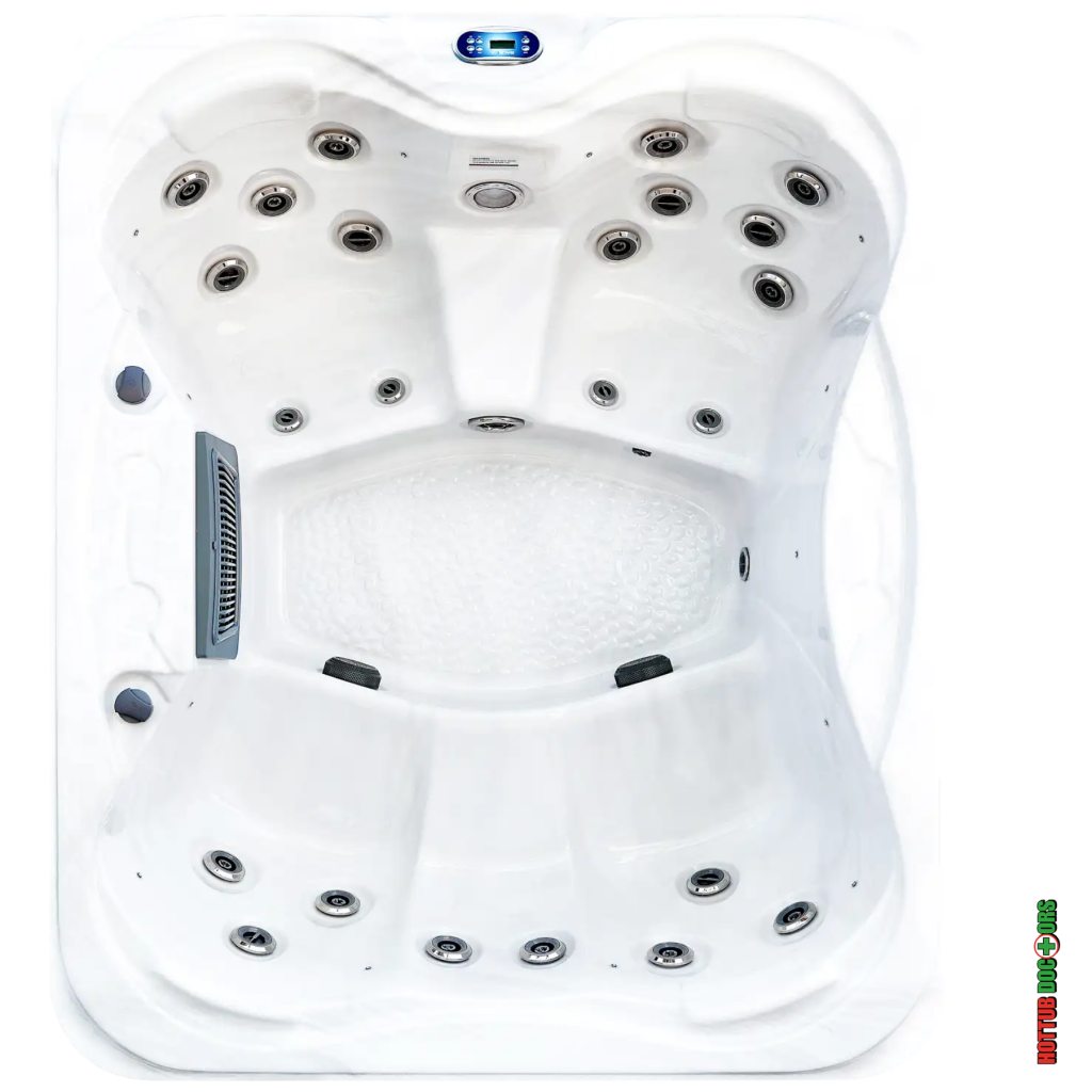 Clearwater Deluxe hot tub overhead view showing seating layout and jets