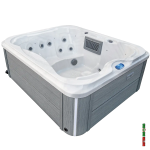 Clearwater Deluxe hot tub with grey cabinet panels and modern design
