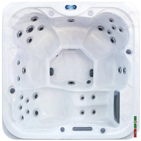 Laguna Deluxe hot tub overhead view showing lounger and seating layout