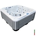 Laguna Deluxe hot tub side cabinet view with modern grey cladding