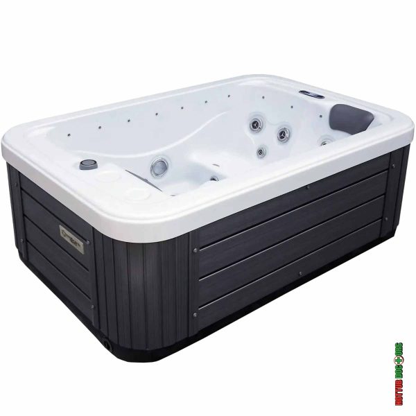 Sundowner Hot Tub. External Photo showing the cabinet and corner view of the internal seats.